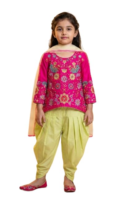 Girls Ethnic Wear Set | Cotton Blend Kurta with Salwar & Dupatta | Traditional Indian Festive Outfit for Kids | Soft & Comfortable