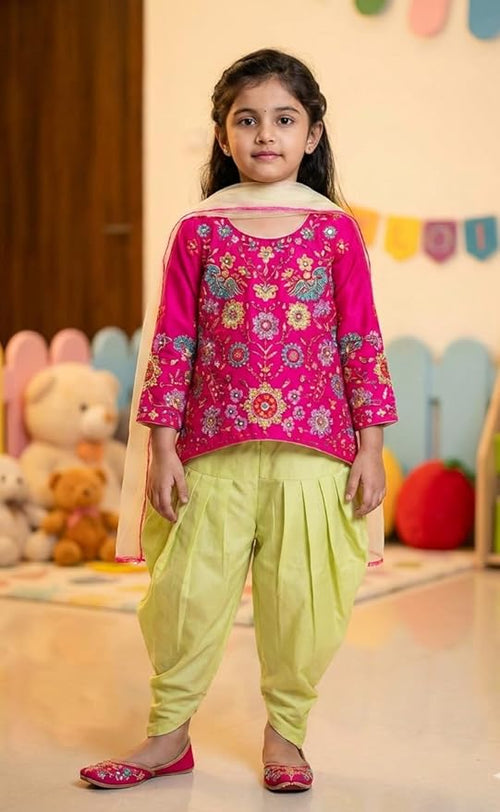 Girls Ethnic Wear Set | Cotton Blend Kurta with Salwar & Dupatta | Traditional Indian Festive Outfit for Kids | Soft & Comfortable