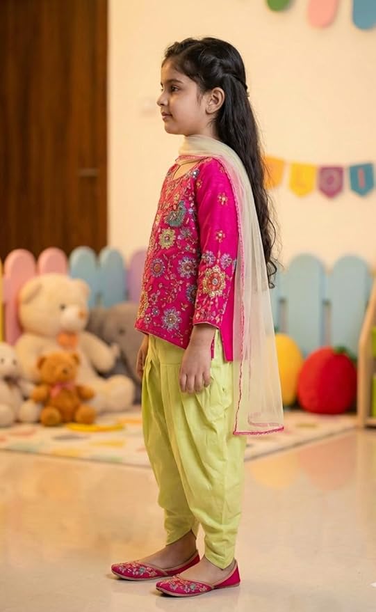 Girls Ethnic Wear Set | Cotton Blend Kurta with Salwar & Dupatta | Traditional Indian Festive Outfit for Kids | Soft & Comfortable