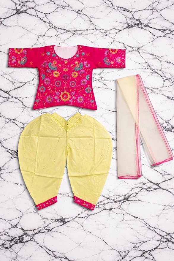 Girls Ethnic Wear Set | Cotton Blend Kurta with Salwar & Dupatta | Traditional Indian Festive Outfit for Kids | Soft & Comfortable