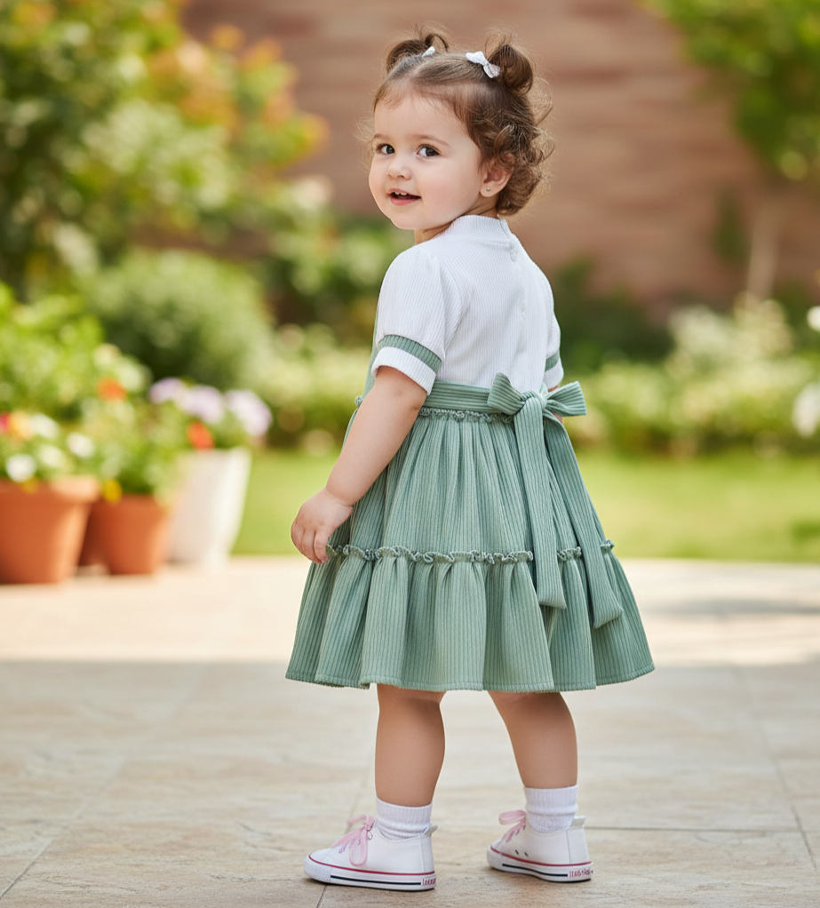 Hilytrends Baby Girls Below Knee Party Dress (Green, Pink, Short Sleeve)
