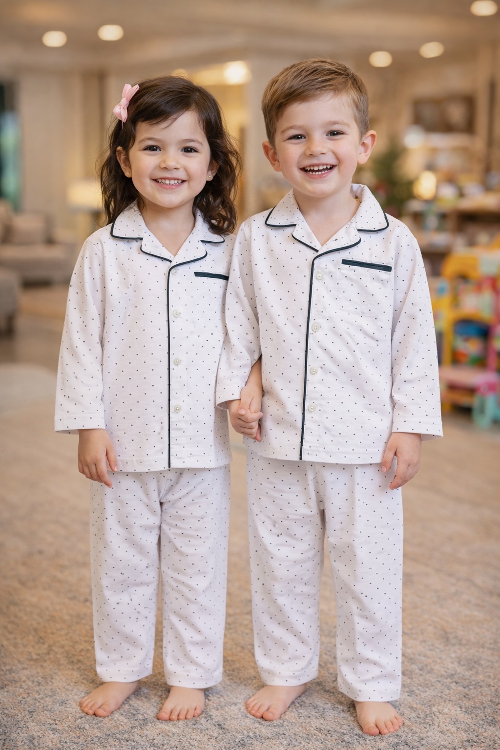 girls & Baby Girls and boy Night Suit Set white Self Design