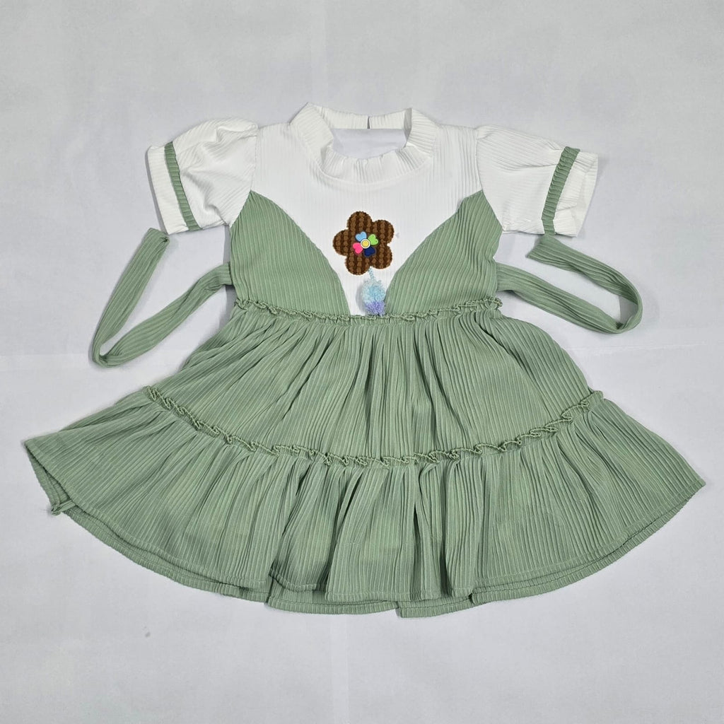 Hilytrends Baby Girls Below Knee Party Dress (Green, Pink, Short Sleeve)